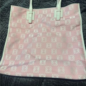 Loewe Pink Canvas Tote with White Trim
